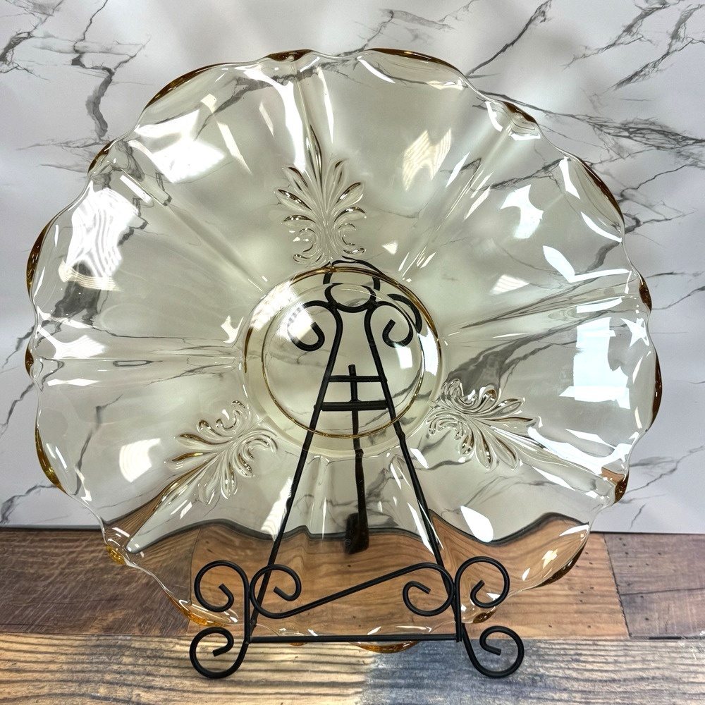 Vtg Fostoria Topaz‎ Yellow Depression Baroque 14" Torte Serving Plate Platter